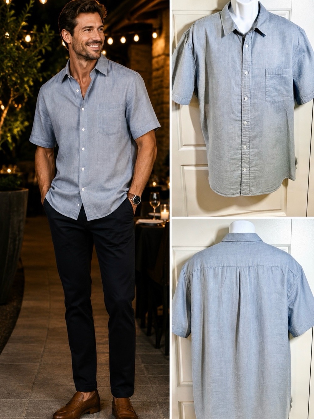 VINCE Micro Check 100% Cotton Button Front Shirt Short Sleeve Pocket Mens XXL💛
